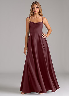 Azazie Elle Bridesmaid Dresses Sangria A-Line Pleated Stretch Satin Dress image1