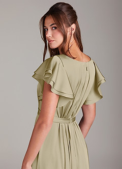 Azazie Daphne Modest brudtärna klänningar Klänning A-Linje Ruched Golvlängd Stretch Satin image2
