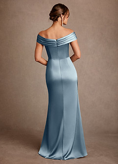 Azazie Bedford Abiti per la Madre della Sposa Abito Tubino in Raso Elasticizzato Plissettato Blu Polveroso image3