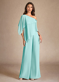 Azazie Halima Mother of the Bride Dresses Aqua Jumpsuit/Pantsuit Side Slit Chiffon Dress image5