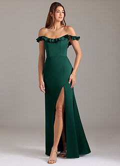 Azazie Callie Robes de demoiselle d'honneur Robe Trapèze Convertible en Satin extensible Rayé émeraude image5
