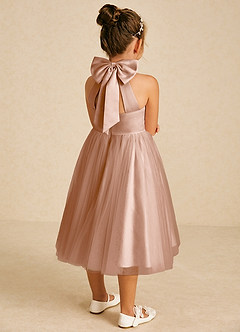 Azazie Dora Flower Girl Dresses Champagne Rose A-Line Bow Tulle Dress image1