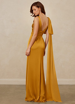 Christian Siriano Bridal for Azazie 1011 Bridesmaid Dresses Butterscotch Mermaid Bow Stretch Satin Dress image9