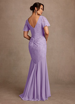 Azazie Jolene Mother of the Bride Dresses Lilac Mermaid Pleated Floral Burnout Dress image2