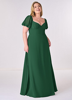 Barbie ♥ Azazie Bridesmaid Dresses Dark Green A-Line Pleated Chiffon Dress image7