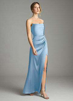 Azazie Leonis Bridesmaid Dresses Powder Blue Mermaid Pleated Stretch Satin Convertible Dress image6