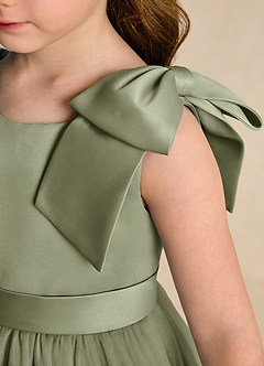 Azazie Serene Flower Girl Dresses Pistachio Ball-Gown Bow Matte Satin Dress image7
