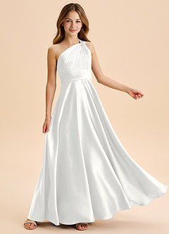 Azazie Charlize Junior White A-Line Pleated Stretch Satin Dress image5