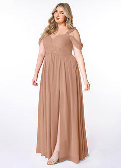 Azazie Lianne Bridesmaid Dresses Champagne Rose A-Line Off the Shoulder Chiffon Dress image9