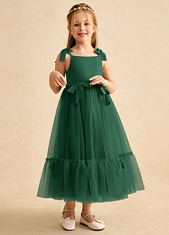 Azazie Jaci vestidos de niña de las flores Vestido de Verde Oscuro de Gasa de Corte En A con Tirante Espagueti image3