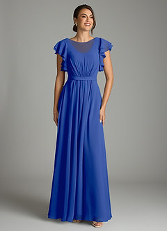 Azazie Daphne Modest Bridesmaid Dresses A-Line Ruffled Chiffon Floor-Length Dress image1