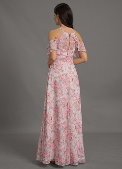 Azazie Dakota Bridesmaid Dresses Abstract Watercolor Floral A-Line V-Neck Pleated Chiffon Dress image4