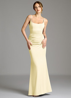 Azazie Jolene Robes de demoiselle d'honneur Robe Sirène en Jersey extensible de qualité supérieure Col Carré Sorbet Citron image1