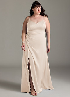 Azazie Marchella Bridesmaid Dresses White Alabaster A-Line Corset Stretch Satin Dress image1