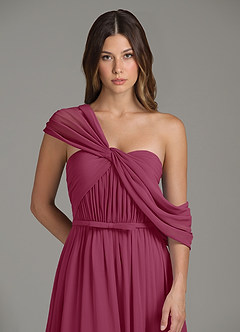Azazie Nyah Abiti da Damigella Abito A-Line in Chiffon Spalle Scoperte Gelso image7