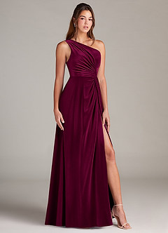 Azazie Brooke Bridesmaid Dresses Cabernet A-Line One Shoulder Velvet Dress image3
