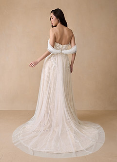 Azazie Seradine Wedding Dresses Diamond White Nude A-Line Off the Shoulder Beading Dress image4