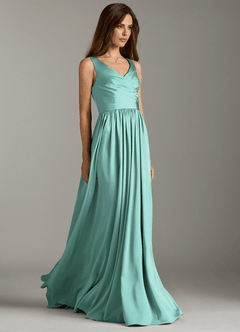Azazie Keyla Brautjungfernkleider A-Linie Plissee Stretch-Satin Kleid Aqua image5