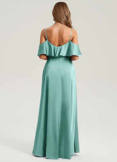 Azazie Jean Jurken voor bruidsmeisjes Jurk van Stretch Satijn met A-Lijn Off the Shoulder Aqua image2