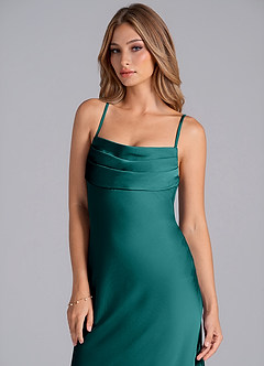 Azazie Seema Brautjungfernkleider Meerjungfrau-Linie Korsett Stretch-Satin Kleid Pfau image2