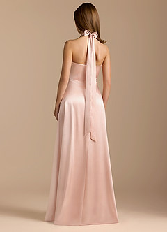 Azazie Tracie Bridesmaid Dresses Rose Gold A-Line Pleated Metallic Satin Dress image2