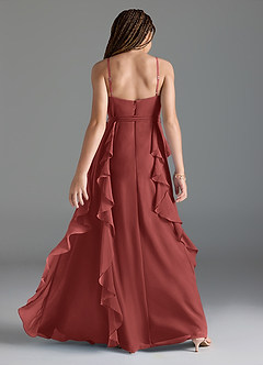 Azazie Peyton Junior Terracotta A-Line V-Neck Cascading Ruffles Chiffon Dress image5