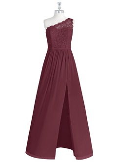 Azazie Demi Brautjungfernkleider A-Linie One-Shoulder Chiffon Kleid Cabernetrot image7