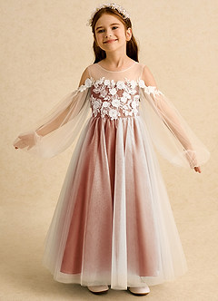 Azazie Zimi Flower Girl Dresses Cinnamon Ball-Gown Sweetheart Neckline Tulle Dress image4