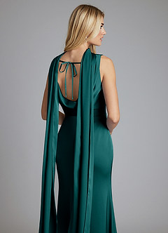 Azazie Tallie Bridesmaid Dresses Peacock Mermaid Pleated Stretch Satin Dress image3