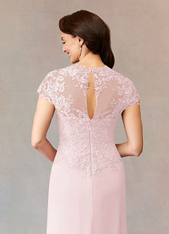 Azazie Junie Mère de la mariée Robes Robe Trapèze en Mousseline de soie Dentelle Rose Pâle image6