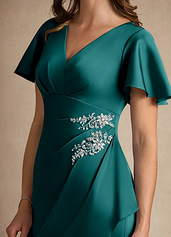 Azazie Robins Mother of the Bride Dresses Peacock A-Line Pleated Stretch Satin Dress image6