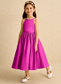 Azazie Indi Final Sale Powder Pink A-Line Bow Matte Satin Dress image3