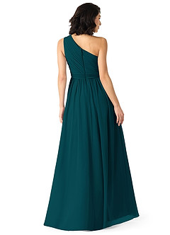 Azazie Mathilda Robes de demoiselle d'honneur Robe Trapèze en Mousseline de soie Ue épaule Vert Pin image2