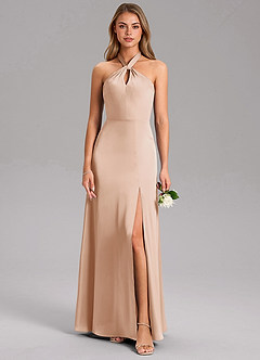 Azazie Tracie Abiti da Damigella Abito A-Line in Raso Elasticizzato Spacco Laterale Rosa Inglese image3