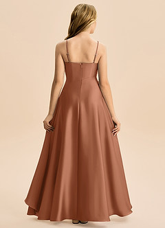 Azazie Eirlys Junior Robe Trapèze en Satin extensible Plissé Bronze image2