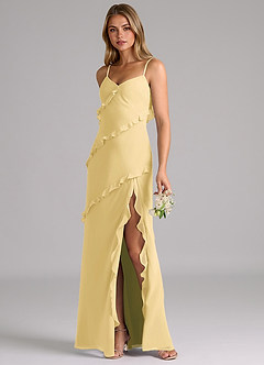 Azazie Nancie Bridesmaid Dresses Butter Mermaid Ruched Chiffon Dress image3