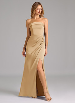 Azazie Aretha Bridesmaid Dresses Gold A-Line Strapless Stretch Satin Convertible Dress image5