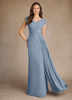 Azazie Bronson Mother of the Bride Dresses Dusty Blue A-Line Pleated Chiffon Dress image1