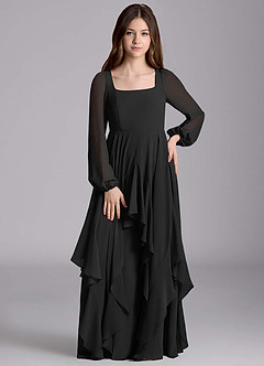 Azazie Clara Junior Abito A-Line in Chiffon Blusa Nero image5