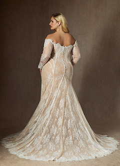 Azazie Katherine Vestidos de novia Vestido de Blanco Diamante Champán de Tul de Corte Sirena con Vestidos sin tirantes image2