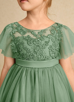 Azazie Queenie vestidos de niña de las flores Vestido de Matcha de Encaje de Corte en A image4