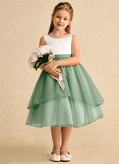 Azazie Rene vestidos de niña de las flores Vestido de Marfil Matcha de Tul de Corte En A con Lazo image3