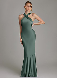 Azazie Reign Bridesmaid Dresses Sea Moss Mermaid Pleated Stretch Satin Dress image4
