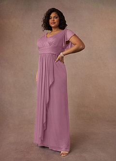 Azazie Reneya Mother of the Bride Dresses Vintage Mauve A-Line Pleated Mesh Dress image8