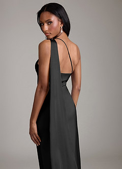 Azazie Galinda 신부 들러리 드레스 인어 한쪽 어깨 스트레치 새틴 바닥 길이 드레스 image2