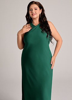 Azazie Doretta Robes de demoiselle d'honneur Robe Sirène en Mousseline de soie Plissée émeraude image11