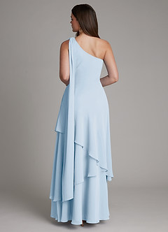 Azazie Monique 신부 들러리 드레스 A라인 한쪽 어깨 쉬폰 바닥 길이 드레스 image2