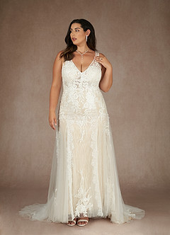 Azazie Konstantin Abiti da Sposa Abito Sirena in Tulle Lustrini Bianco Diamante Champagne image6