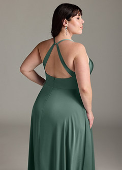 Azazie Davis Robes de demoiselle d'honneur Robe Trapèze en Satin extensible Plissée Eucalyptus image6