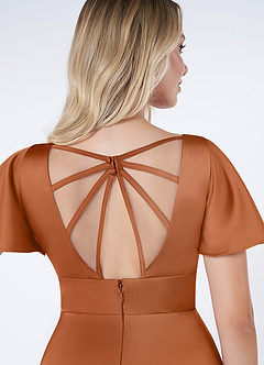 Azazie Lani Brautjungfernkleider A-Linie Volantärmel Stretch-Satin Kleid Kupfer image3